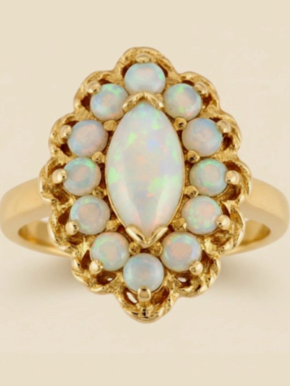 14k Opal Solid Yellow Gold Bridal Registry Ring
